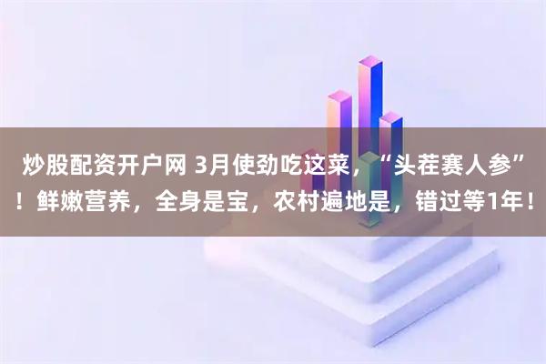 炒股配资开户网 3月使劲吃这菜，“头茬赛人参”！鲜嫩营养，全身是宝，农村遍地是，错过等1年！